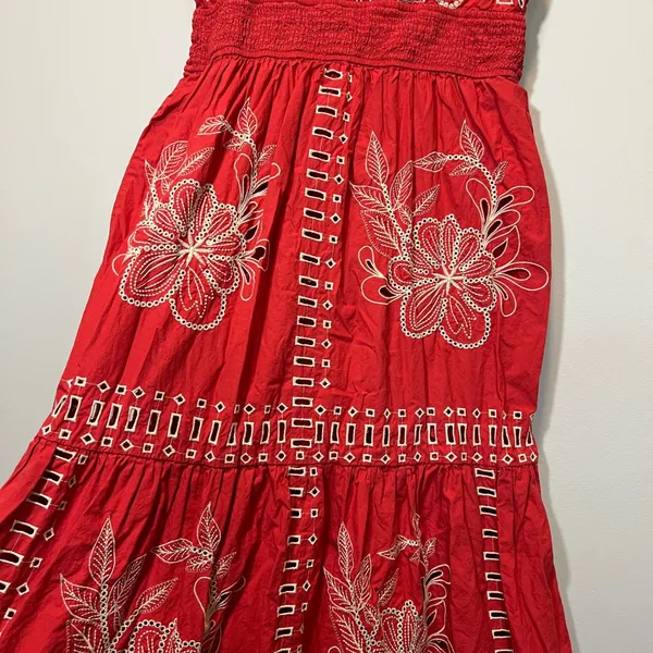 Rails Fawn Terracotta Embroidered Eyelet Midi Dress Red Orange Cotton Large - Image 3