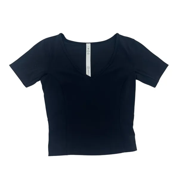 Lululemon Nulu Cropped Slim Yoga Short Sleeve‎ Top Black Size 2 - Image 2
