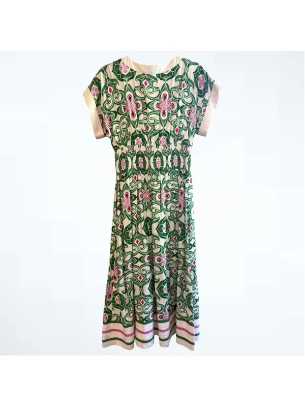 Entro Women’s Botanical Cap Sleeve Midi Dress in Green Size S - Image 4