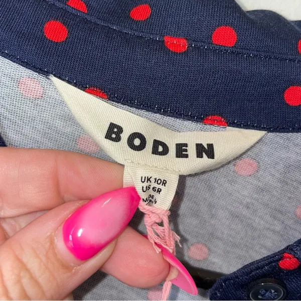 NWT Boden Navy Long-Sleeve Shirt Dress with Red Dot Print - Image 6