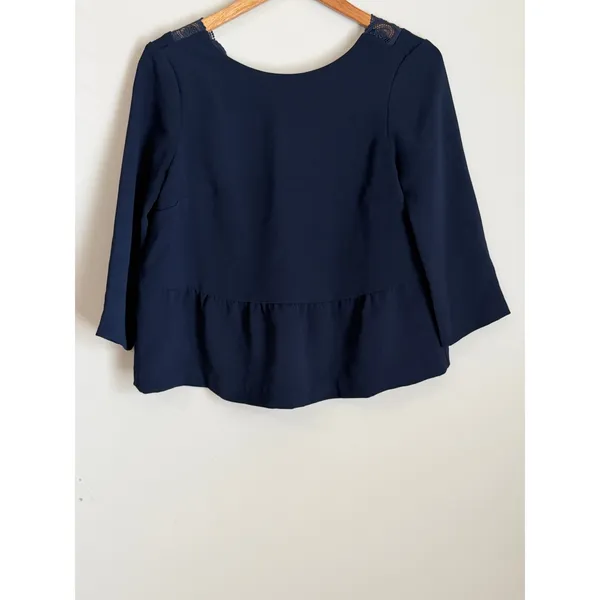 Sezane Louisie Blouse Size 36 US 4 Navy Lace Trim‎ - Image 3