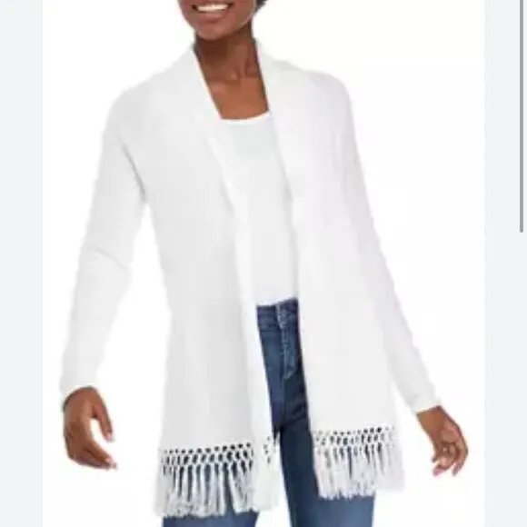 Lilly Pulitzer Women’s M Tatum Cardigan White Tassel Fringe Longline Loose Knit‎ - Image 8