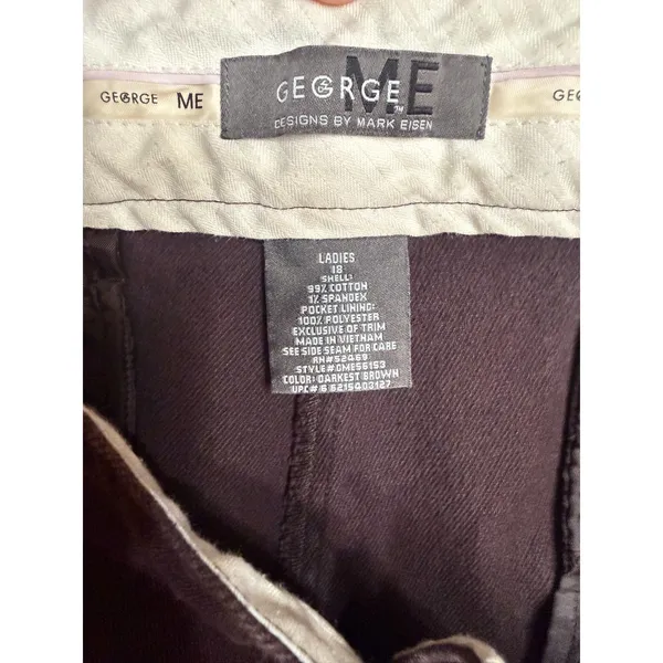 Y2K George Mark Eisen Women 18 Dark Brown Corduroy Twill Trousers Low Rise Pants - Image 6