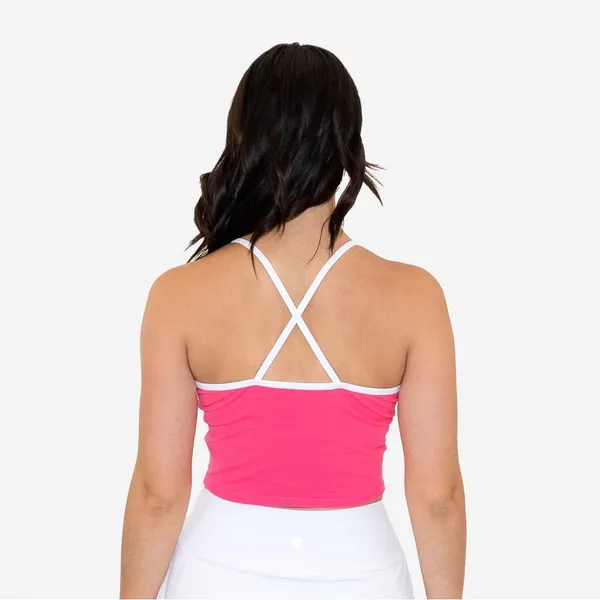 Senita Athletics Ava Crop Top S Dragonfruit Pink White Criss Cross Sports‎ Bra - Image 2