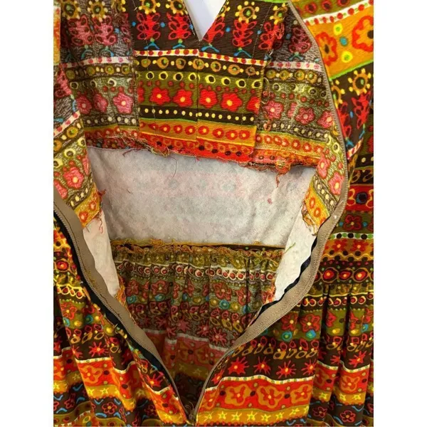 Vintage Groovy Floral Bark/ Lava Cloth Handmade Maxi Dress S/M - Image 5