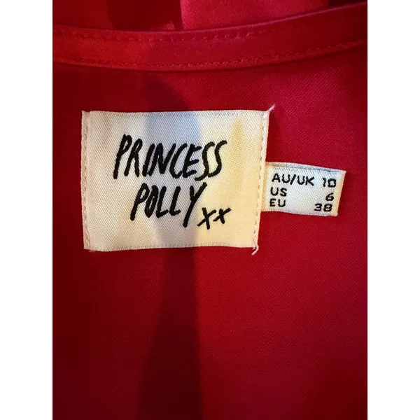Princess Polly Emily Mini Dress Women 6 Red Satin Wrap V-Neck Sexy Party - Image 9