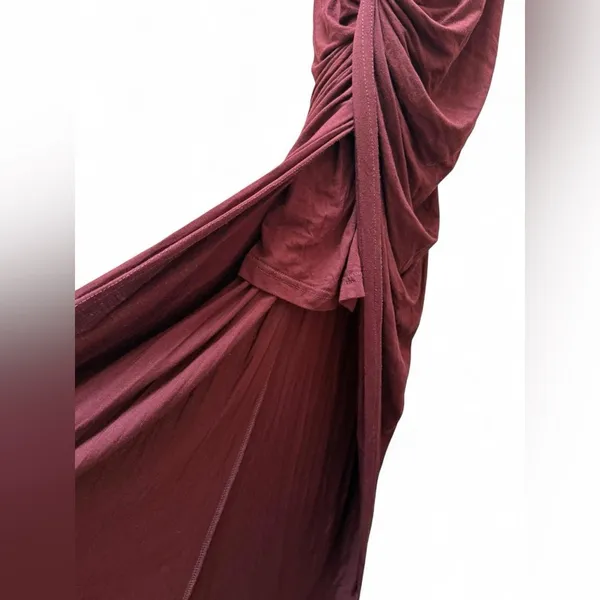 Hot & Delicious Solid Brown/Wine Ruched Maxi Dress Size Large Sexy Resort Beach - Image 6