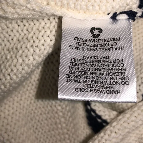 Blue and white striped knit sweater lace up size small - Image 3