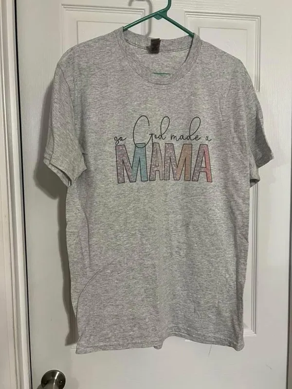 Gildan Heather Gray "God Made a MAMA" Short Sleeve Tee - Image 2