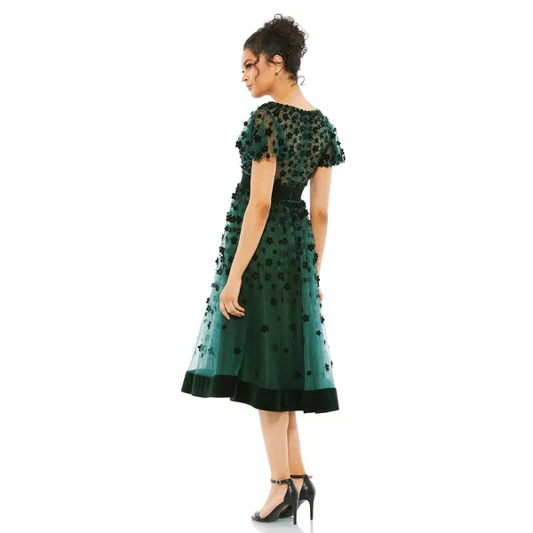 Mac Duggal Floral Embellished Butterfly Sleeve Velvet‎ Hem Midi Dress- NWT - Image 2