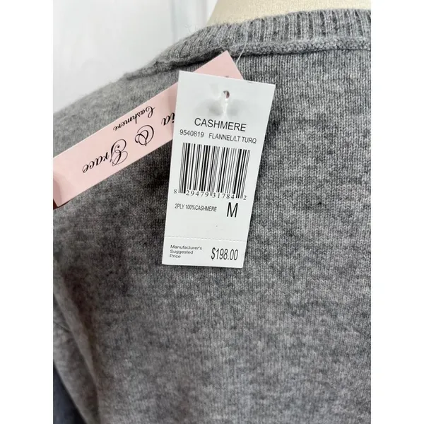 Olivia & Grace 100% Cashmere Sweater Size M Grey Turquoise Crewneck Soft Knit - Image 9