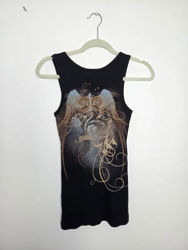 Angel Tank Top Ringer Black Gothic Whimsigoth Affliction Punk Biker Rocknroll M - Image 5