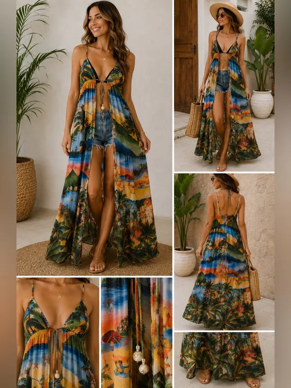 FARM Rio Carioca Cover Up Multicolor Tropical Maxi Swim Coverup Size XS SOLD OUT - Image 2