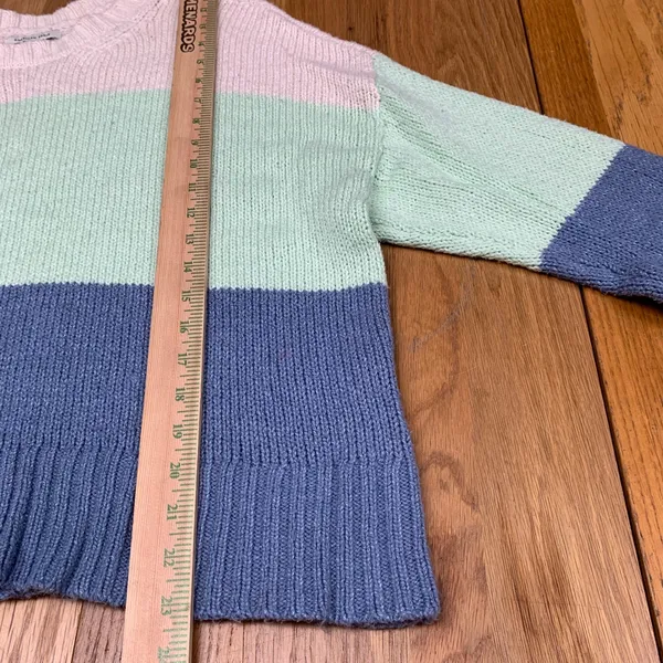 American Eagle Womens Colorblock Shaker Knit Sweater Pastel‎ Blue Green Large - Image 4