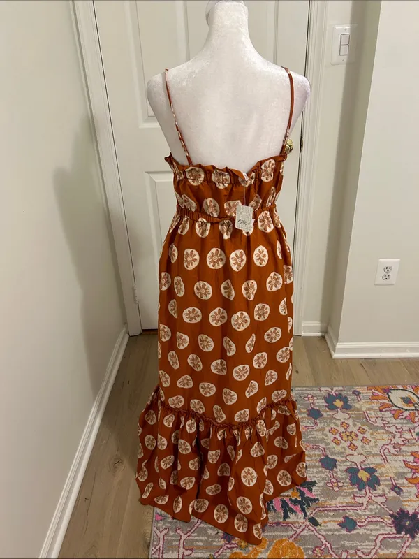 Free People Leanna Bandeau Tube Maxi Dress In Brick Combo Cotton NWT Size Large - Image 11