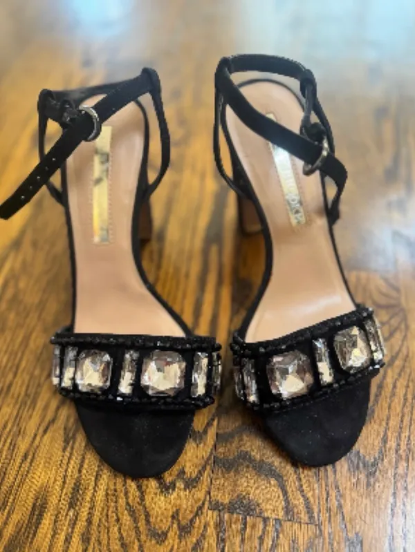 Black suede sandals by Audrey Brooke with gemstones - Image 3