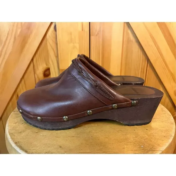 Ruff Hewn Wood Clogs 7M Brown Leather - Image 3
