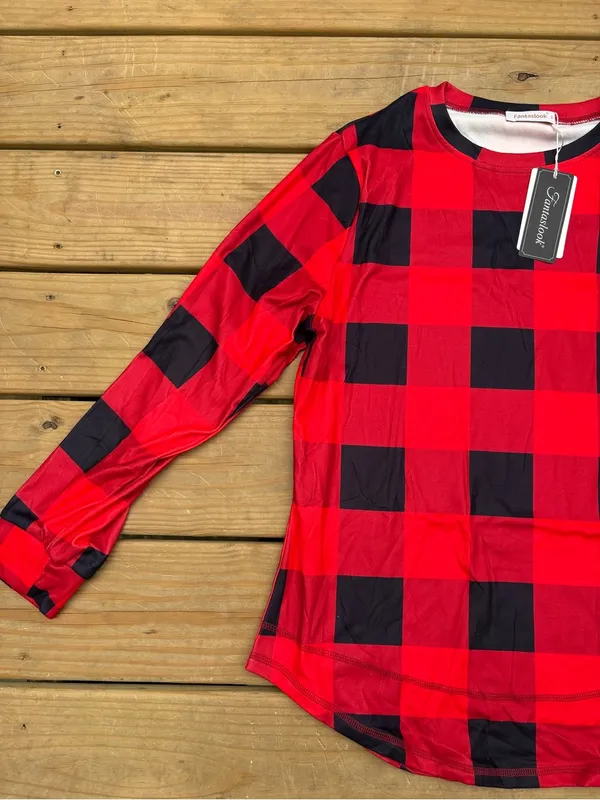 Fantaslook Women’s Small Red Black Buffalo Plaid Tunic Sweatshirt NWT - Image 3