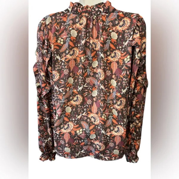 Evereve Clara Floral Paisley Long Sleeve V Neck Blouse/Top M Ruffle Trim Career - Image 6