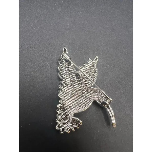 Blue Aqua Silver Tone Rhinestone Hummingbird Pin Brooch - Image 4
