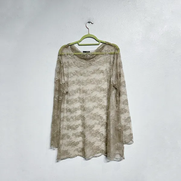 The Limited Beige Lace Sheer Long Sleeve Boatneck Top Sz XL - Image 8