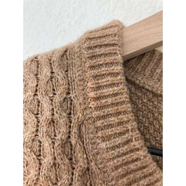 Gap Cottage Cozy Fall Indie Gritty Boho Cable Knit Oversize Brown Sweater Medium - Image 8