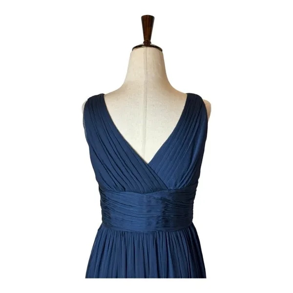 ML Monique Lhuillier Dress Women 6 Navy Blue‎ Chiffon Pleated Fit And Flare Gown - Image 4
