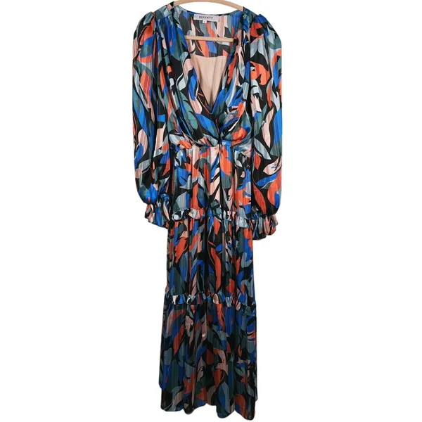 ELLIATT Vista Abstract Wrap Midi Dress Size Small Multicolor Whimsical Statement - Image 2