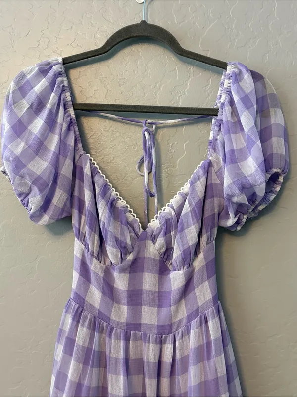 Princess Polly danny mini dress in lilac white gingham size 4 - Image 4