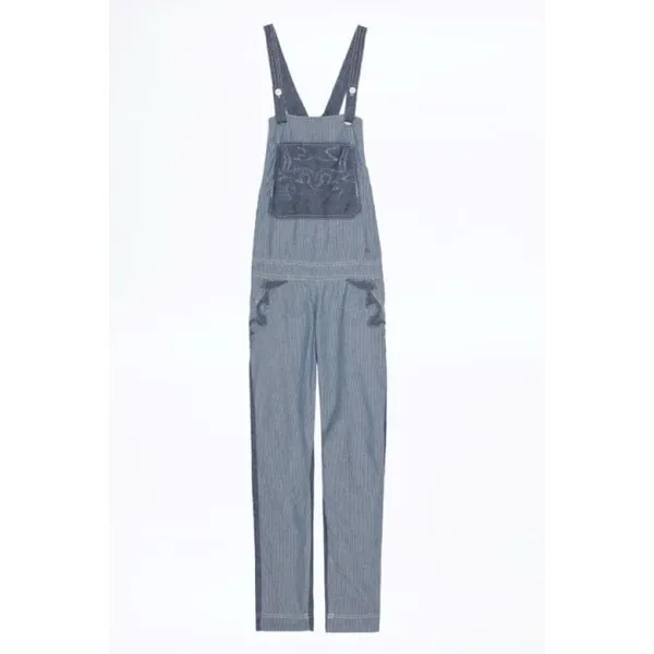 Zadig & Voltaire Sidney Patch Denim Overalls Size Small Blue Chambray Stripe - Image 3