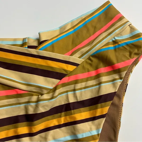 Aerie • NWT Yellow and Brown Blue Striped Bikini Bottom High Cut Cheeky - Image 3