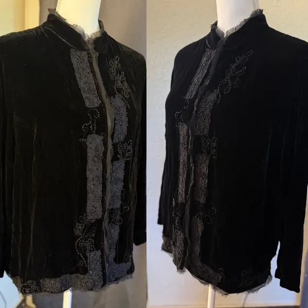 Chicos Black Silk Blend Velvet Beaded Lace Jacket Mandarin Collar Size 2‎ - Image 15