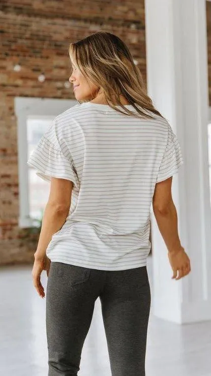 Boutique Ruffle Sleeve Striped Top - Image 3