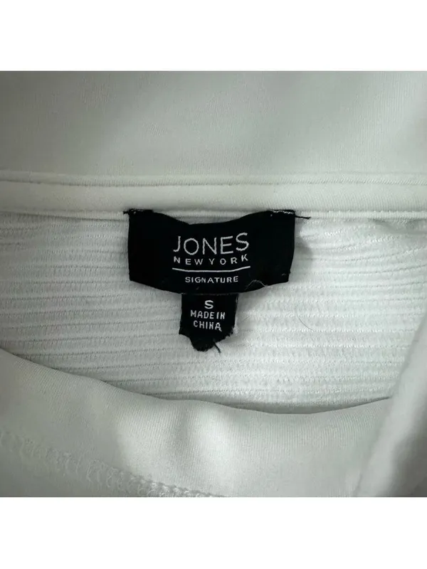 Jones New York Signature White w/ Ribbed Detail Funnel Neck Pullover Size Small - Image 5