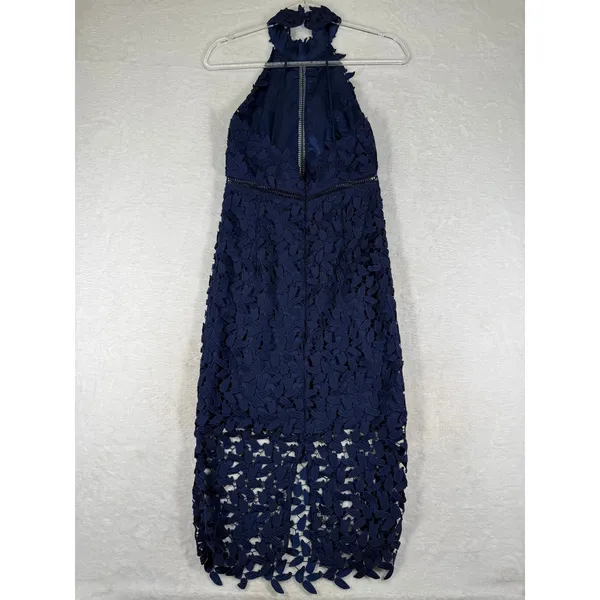Bardot Navy Blue Floral Lace Halter Neck Sheath Dress Size 4 XS 36386DB - Image 8