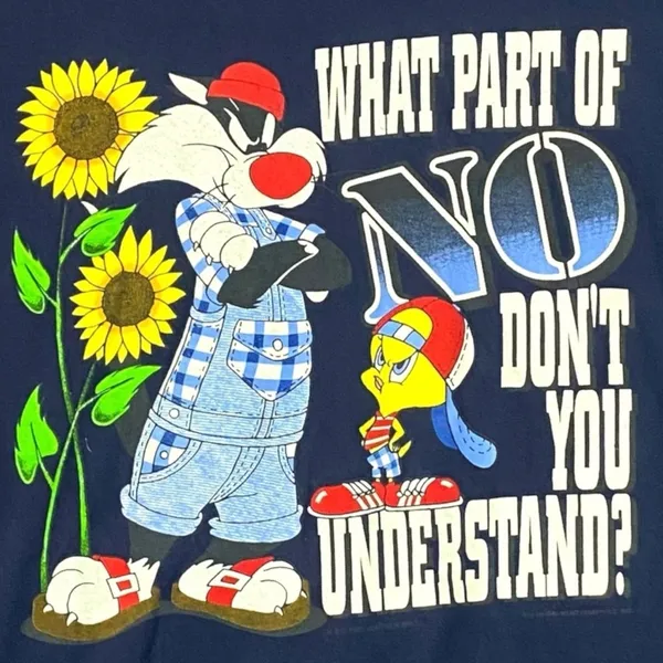 Vintage 90s 1996 Looney Tunes Graphic Tee T Shirt Tweetie Bird Sylvester Large - Image 7