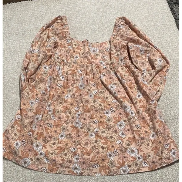J.CREW Floral Square Neck Puff Long Sleeve Smocked Mini Dress 100% Cotton L - Image 12
