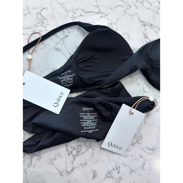 NWT Quince Black Italian V Neck Bikini Top & Low Rise Bottom Set Size XS - Image 3