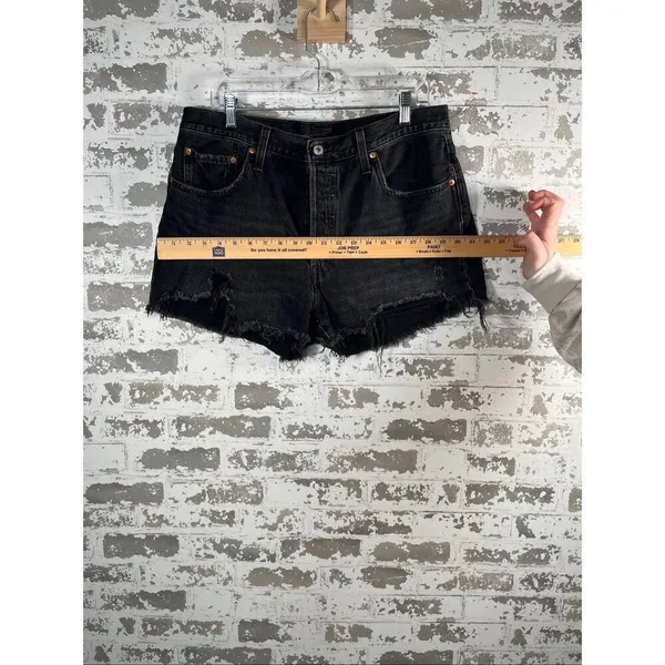 Levi’s | women black button fly denim shorts distressed - Image 8
