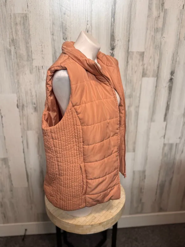 New York & Company Quilted Puffer Vest Womens XL Peach Blush Zip Stand Collar - Image 2