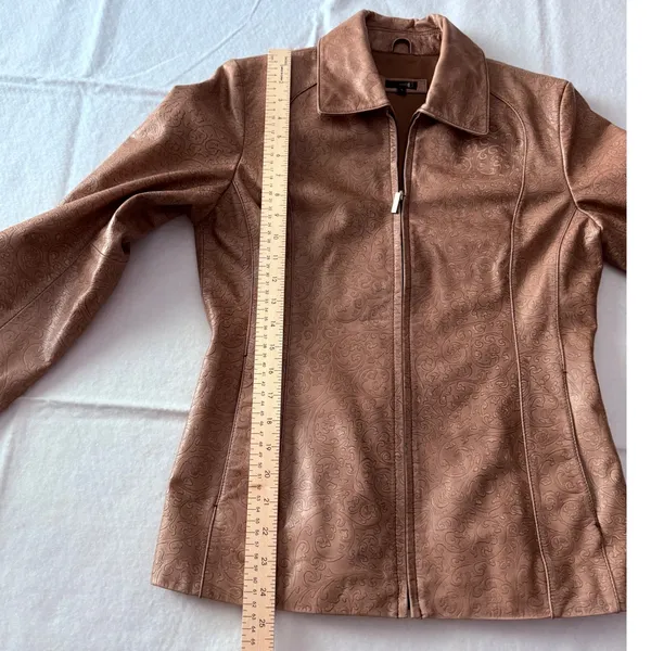 Y2K‎ Redi Pink Metallic Leather Jacket Embossed Floral Moto Zip Front Size Small - Image 14