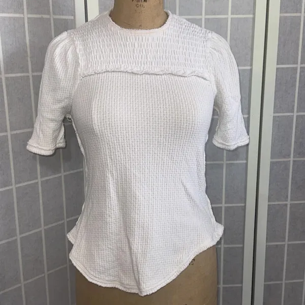 Free People Care Gauze Boho Minimalist Textured Ivory Stretch T-Shirt Size Small - Image 15
