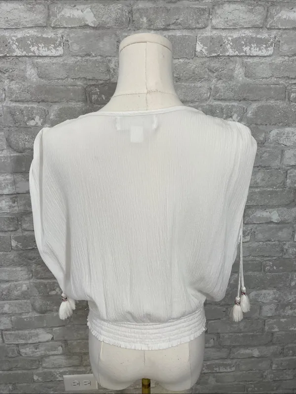 Band of Gypsies White Embroidered V-Neck Peasant Top - Image 3