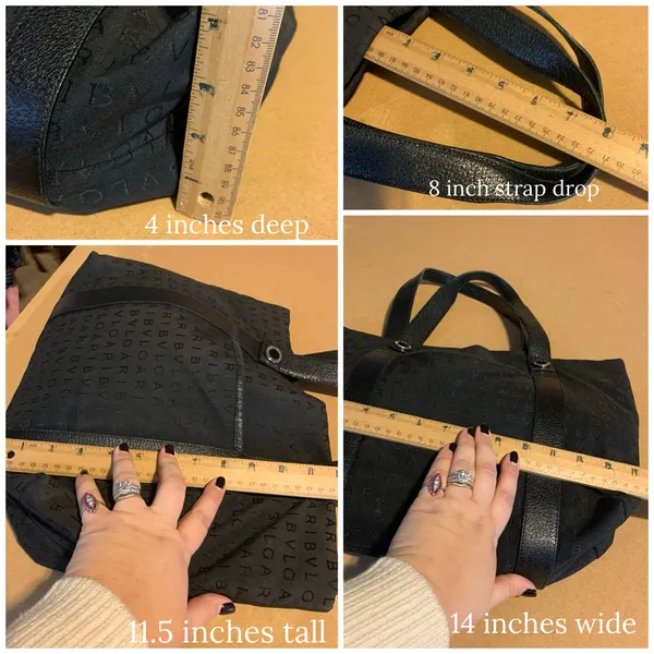 Bvlgari "Logo Mania" Black Signature Print Canvas Tote Bag With Leather Trim - Image 14