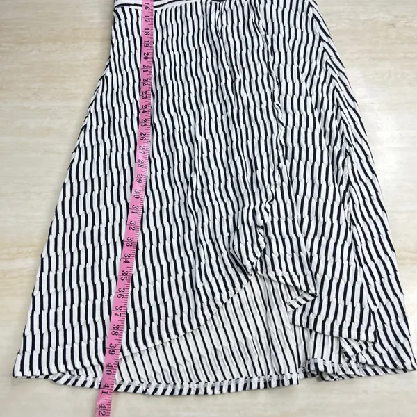 Maeve Anthropologie Womens Black White Striped Faux Wrap Midi Dress Medium A35 - Image 10