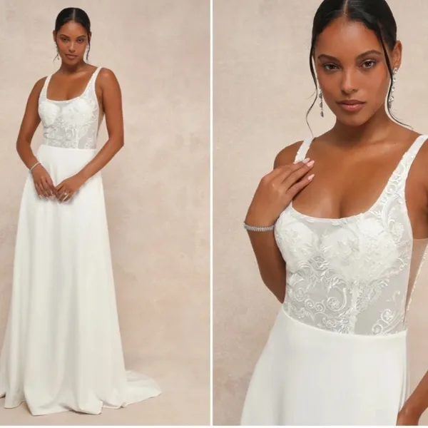 LULUS Bridal Wedding Elegant Sophisticated Floral Beaded Mermaid Gown - Image 4