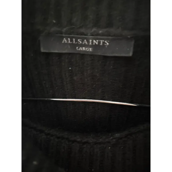 AllSaints Black White Striped Wool‎ Cashmere Mock Neck Sweater Large Ribbed Knit - Image 2