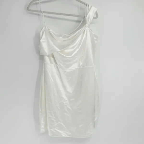 Lulus Womens Celebration Of Love White Satin One Shoulder Bodycon‎ Mini Dress XL - Image 4