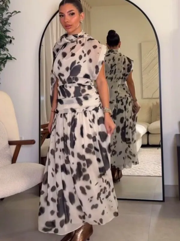 Zara Brown and White Spot Print Sheer Maxi Dress - Image 2