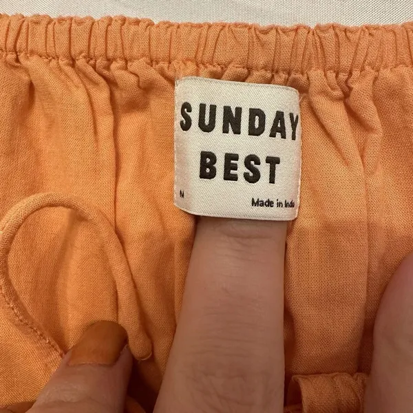 Sunday Best Aritzia Women's Size Medium Orange‎ Mini Dress Smocked Short Sleeve - Image 4